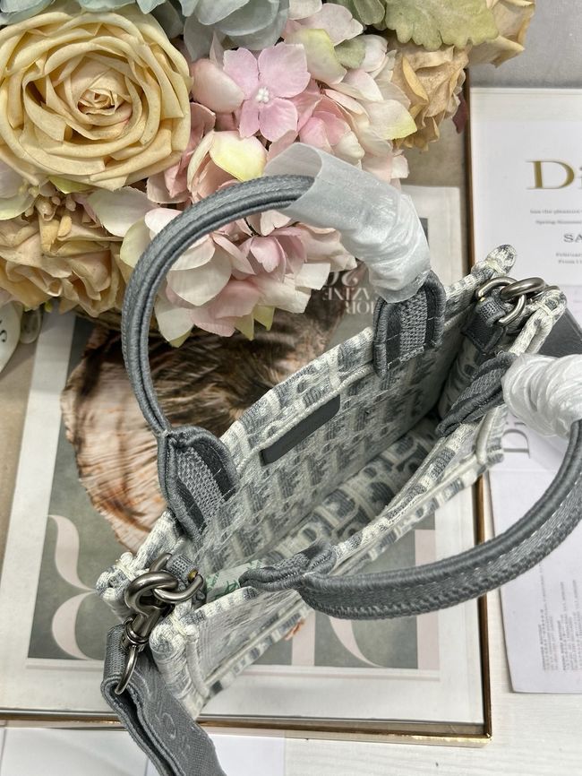 Mini Dior Book Tote with Strap Embroidery M1403PE light gray