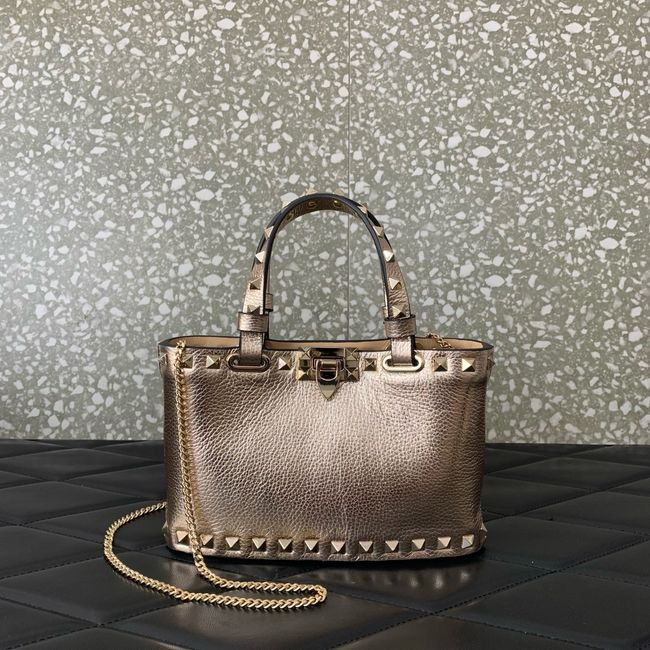 VALENTINO ROCKSTUD mini grained calfskin bag SHI16 Champagne gold