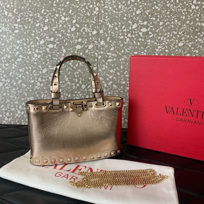 VALENTINO ROCKSTUD mini grained calfskin bag SHI16 Champagne gold VALENTINO ROCKSTUD mini grained calfskin bag SHI16 Champagne gold