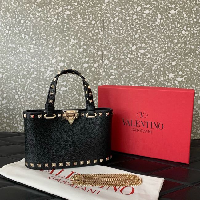 VALENTINO ROCKSTUD mini grained calfskin bag SHI16 black&gold
