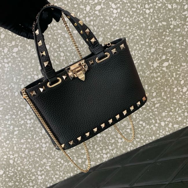 VALENTINO ROCKSTUD mini grained calfskin bag SHI16 black&gold