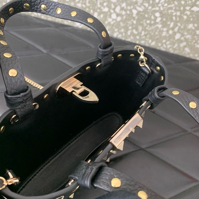 VALENTINO ROCKSTUD mini grained calfskin bag SHI16 black&gold