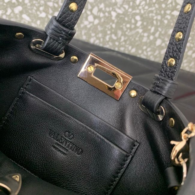 VALENTINO ROCKSTUD mini grained calfskin bag SHI16 black&gold
