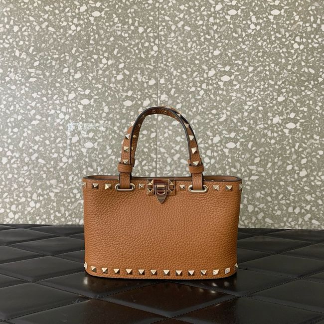 VALENTINO ROCKSTUD mini grained calfskin bag SHI16 camel