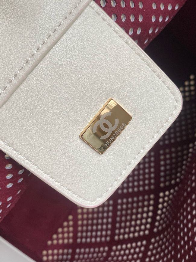 CHANEL 25 Small Handbag Perforated Calfskin AS5293 Ivory