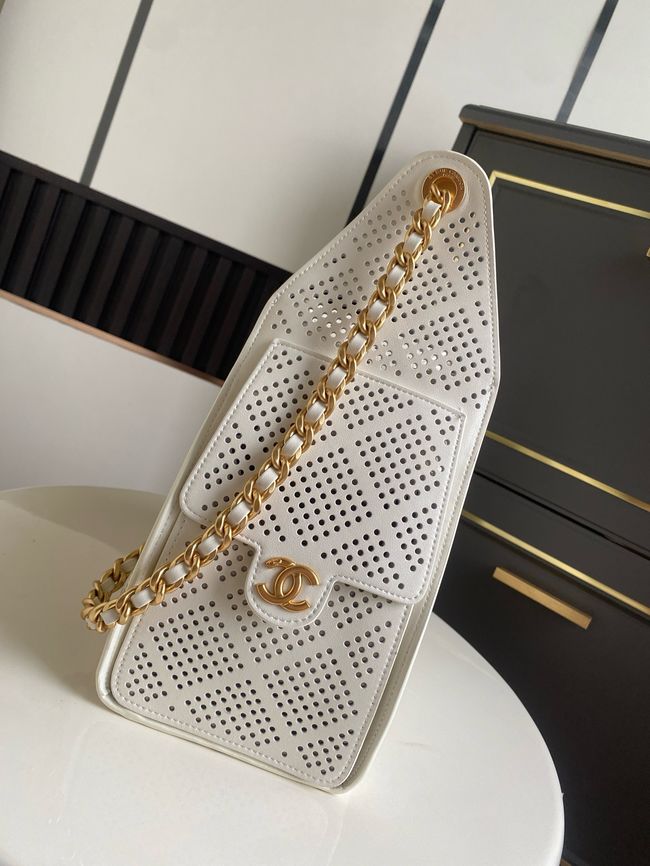 CHANEL 25 Small Handbag Perforated Calfskin AS5293 Ivory