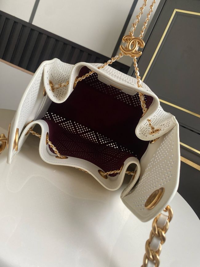 CHANEL 25 Small Handbag Perforated Calfskin AS5293 Ivory