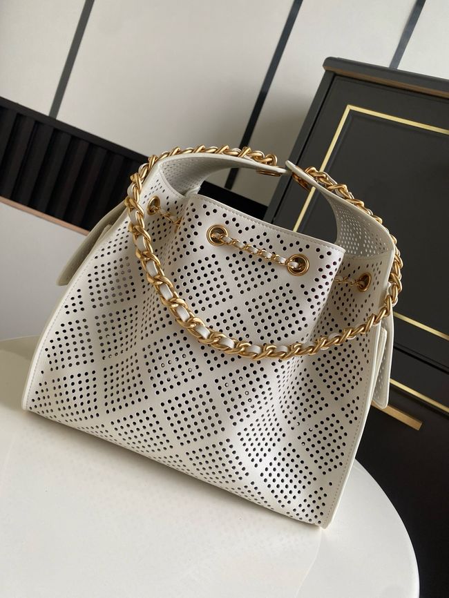 CHANEL 25 Small Handbag Perforated Calfskin AS5293 Ivory