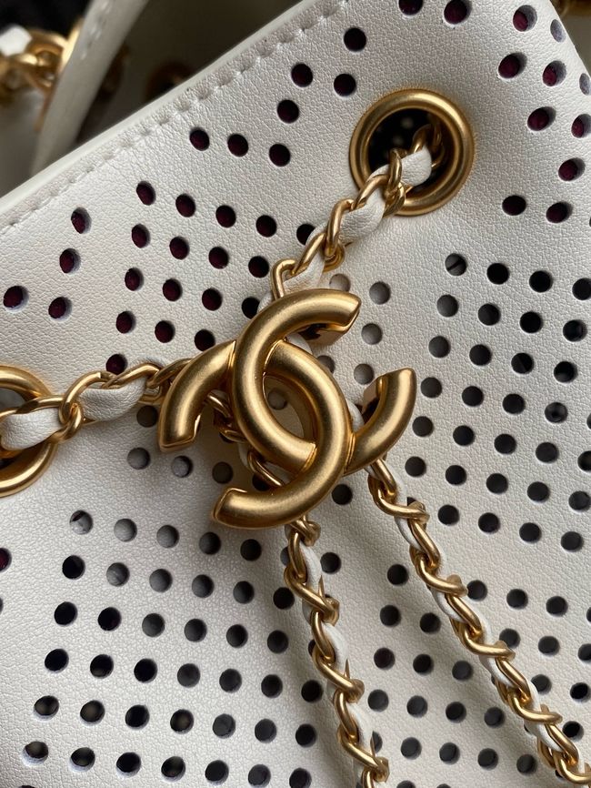 CHANEL 25 Small Handbag Perforated Calfskin AS5293 Ivory