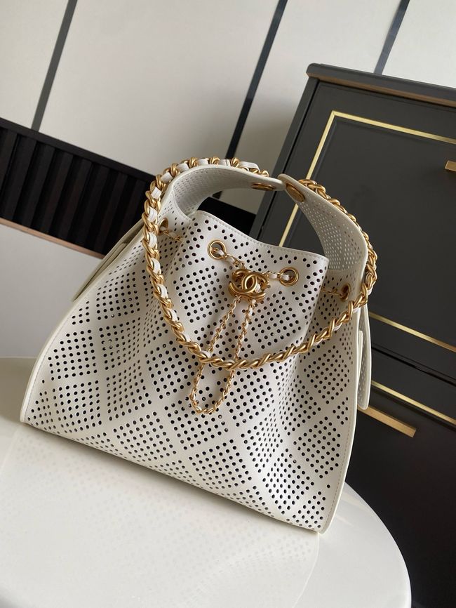 CHANEL 25 Small Handbag Perforated Calfskin AS5293 Ivory