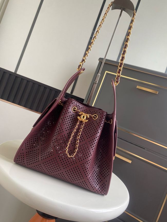 CHANEL 25 Small Handbag Perforated Calfskin AS5293 Burgundy CHANEL 25 Small Handbag Perforated Calfskin AS5293 Burgundy