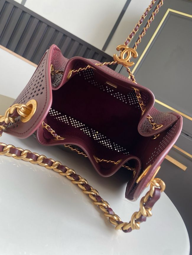 CHANEL 25 Small Handbag Perforated Calfskin AS5293 Burgundy CHANEL 25 Small Handbag Perforated Calfskin AS5293 Burgundy