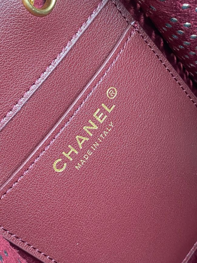 CHANEL 25 Small Handbag Perforated Calfskin AS5293 Burgundy CHANEL 25 Small Handbag Perforated Calfskin AS5293 Burgundy