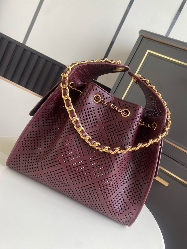 CHANEL 25 Small Handbag Perforated Calfskin AS5293 Burgundy CHANEL 25 Small Handbag Perforated Calfskin AS5293 Burgundy