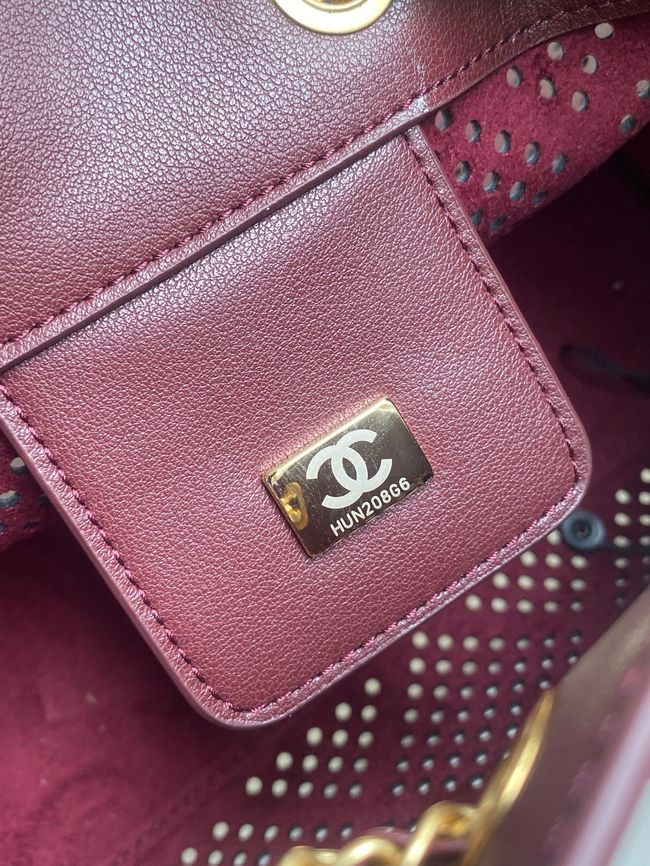 CHANEL 25 Small Handbag Perforated Calfskin AS5293 Burgundy CHANEL 25 Small Handbag Perforated Calfskin AS5293 Burgundy