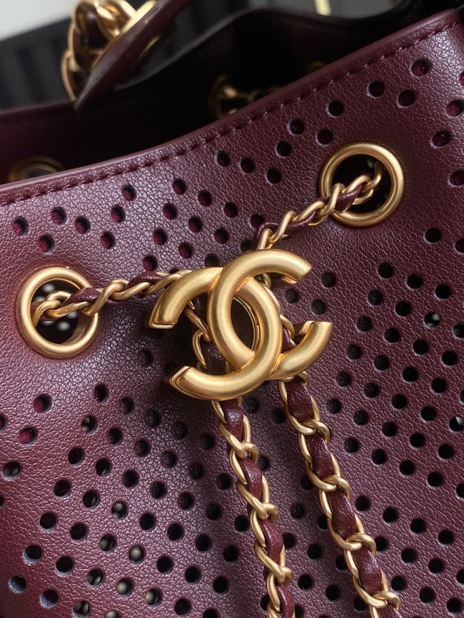 CHANEL 25 Small Handbag Perforated Calfskin AS5293 Burgundy CHANEL 25 Small Handbag Perforated Calfskin AS5293 Burgundy