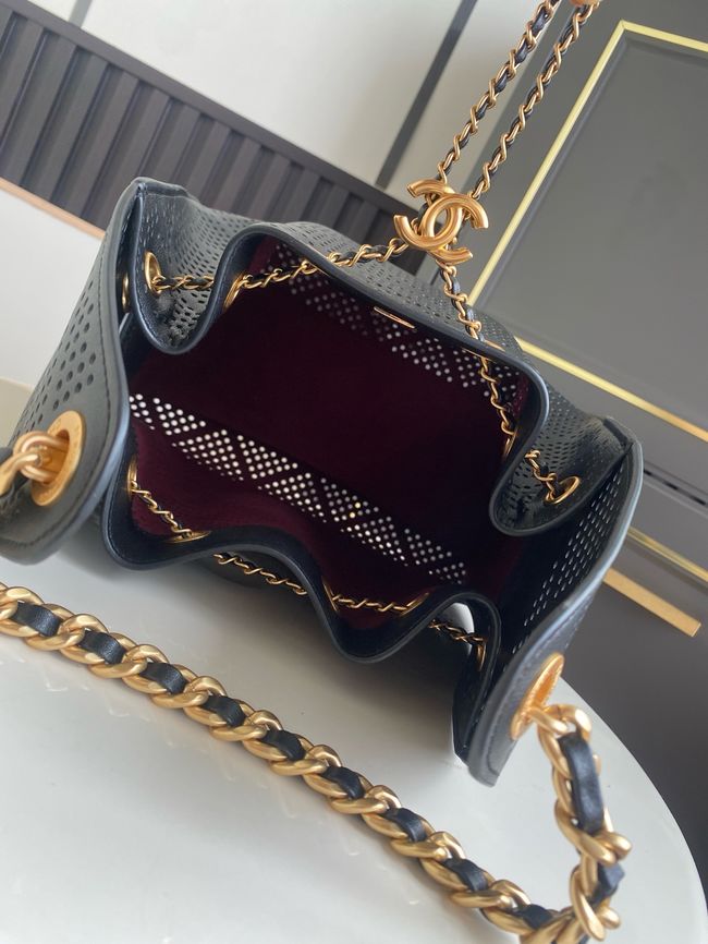 CHANEL 25 Small Handbag Perforated Calfskin AS5293 black