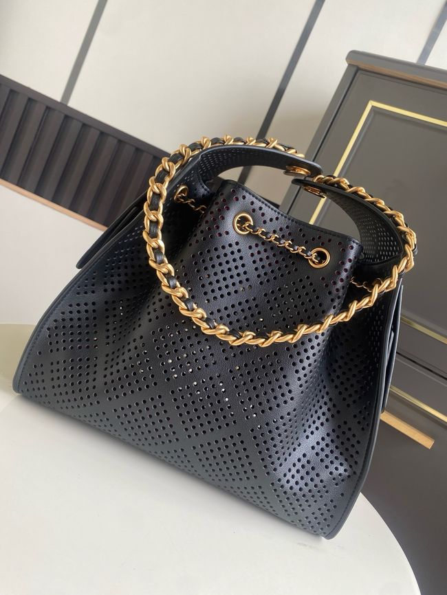 CHANEL 25 Small Handbag Perforated Calfskin AS5293 black