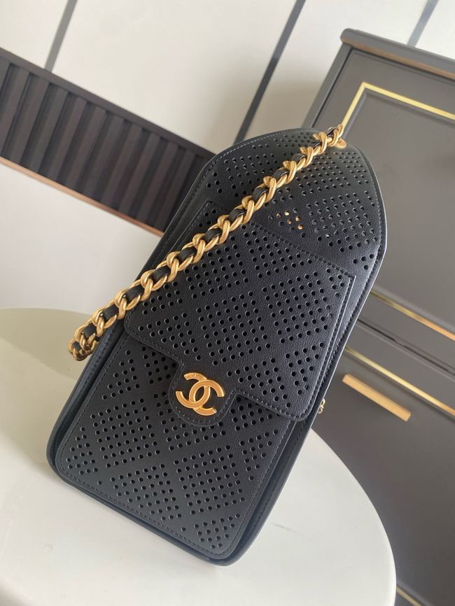 CHANEL 25 Small Handbag Perforated Calfskin AS5293 black