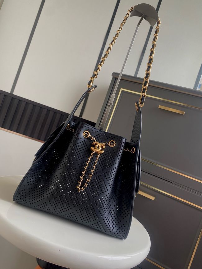 CHANEL 25 Small Handbag Perforated Calfskin AS5293 black