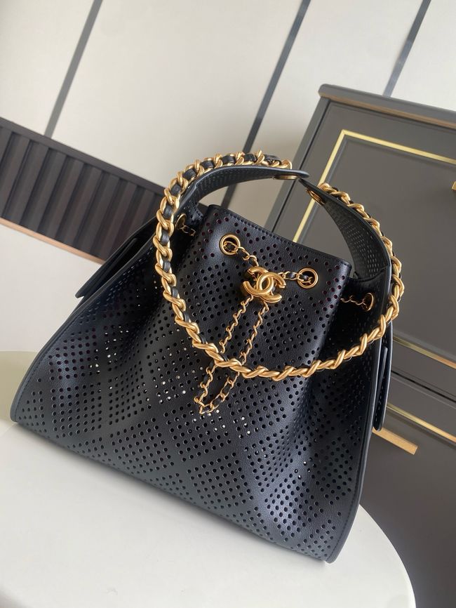 CHANEL 25 Small Handbag Perforated Calfskin AS5293 black