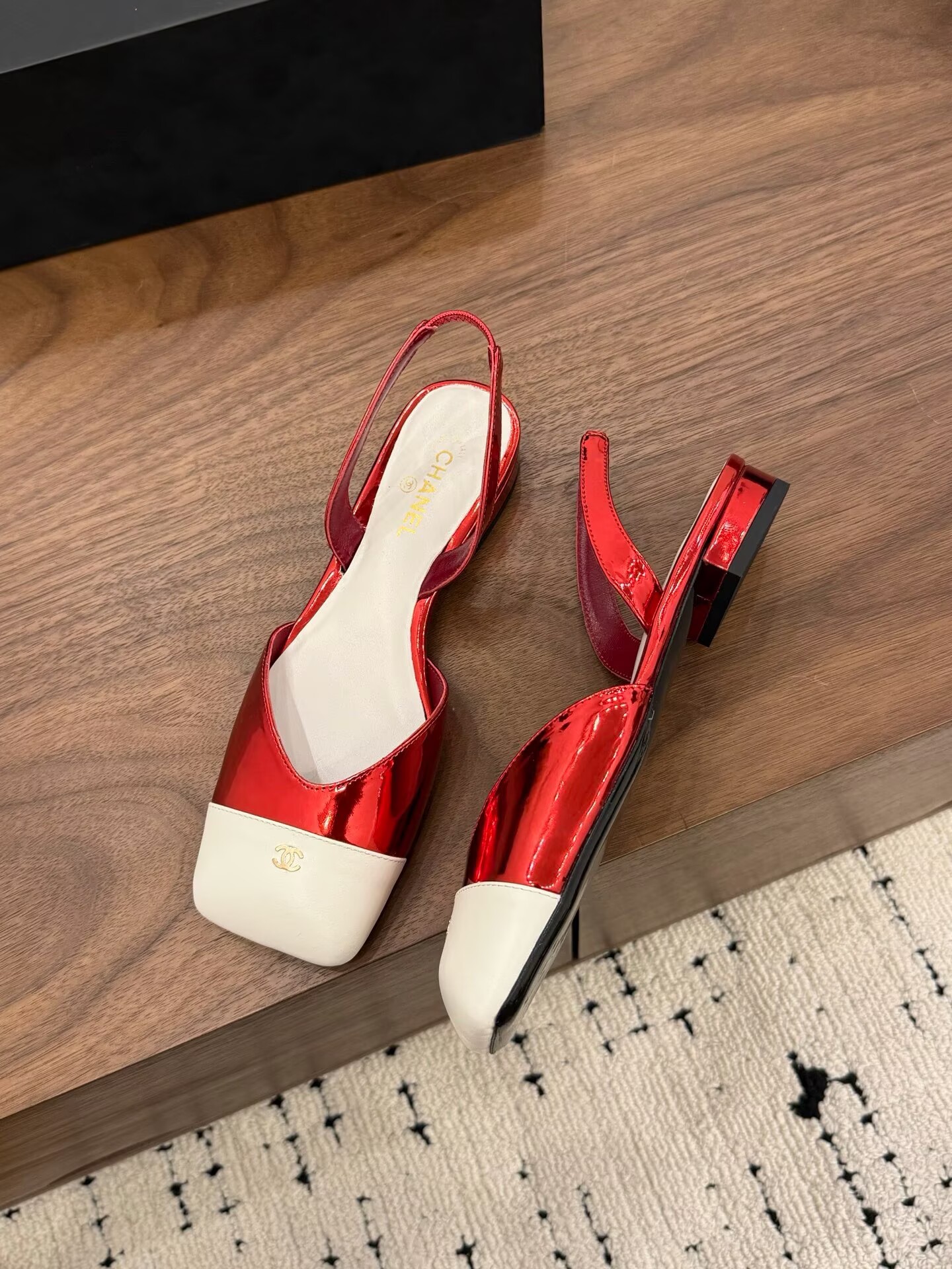 Chanel Pumps Lambskin Flat Shoes G47188 White&Red