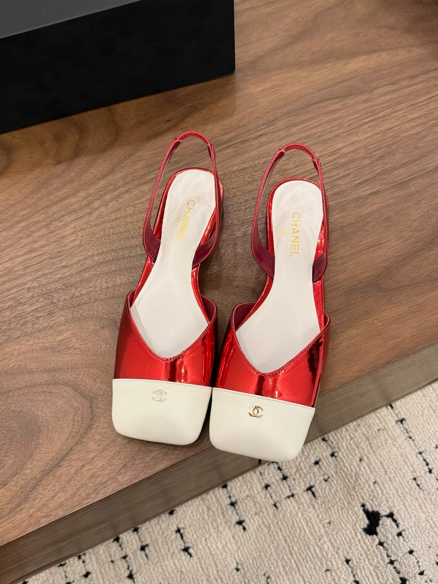 Chanel Pumps Lambskin Flat Shoes G47188 White&Red