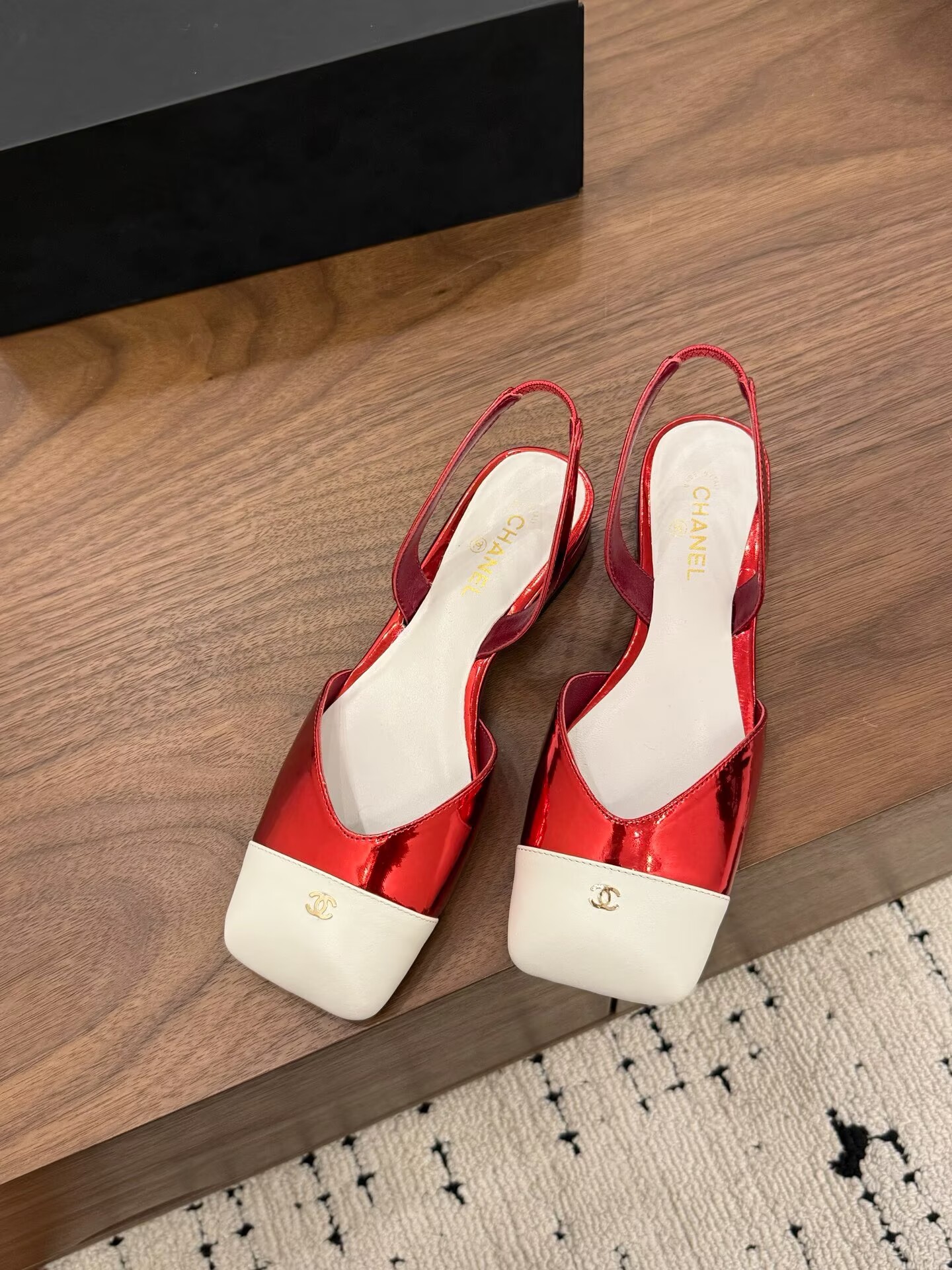 Chanel Pumps Lambskin Flat Shoes G47188 White&Red