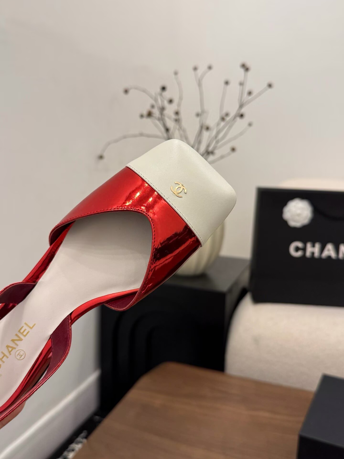 Chanel Pumps Lambskin Flat Shoes G47188 White&Red