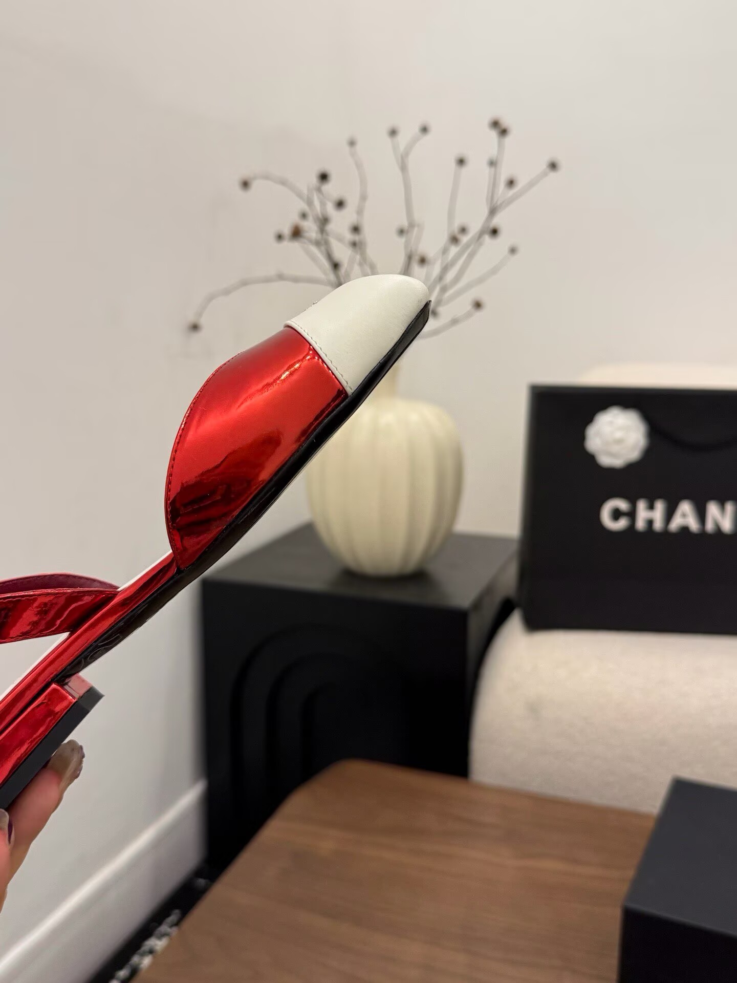 Chanel Pumps Lambskin Flat Shoes G47188 White&Red