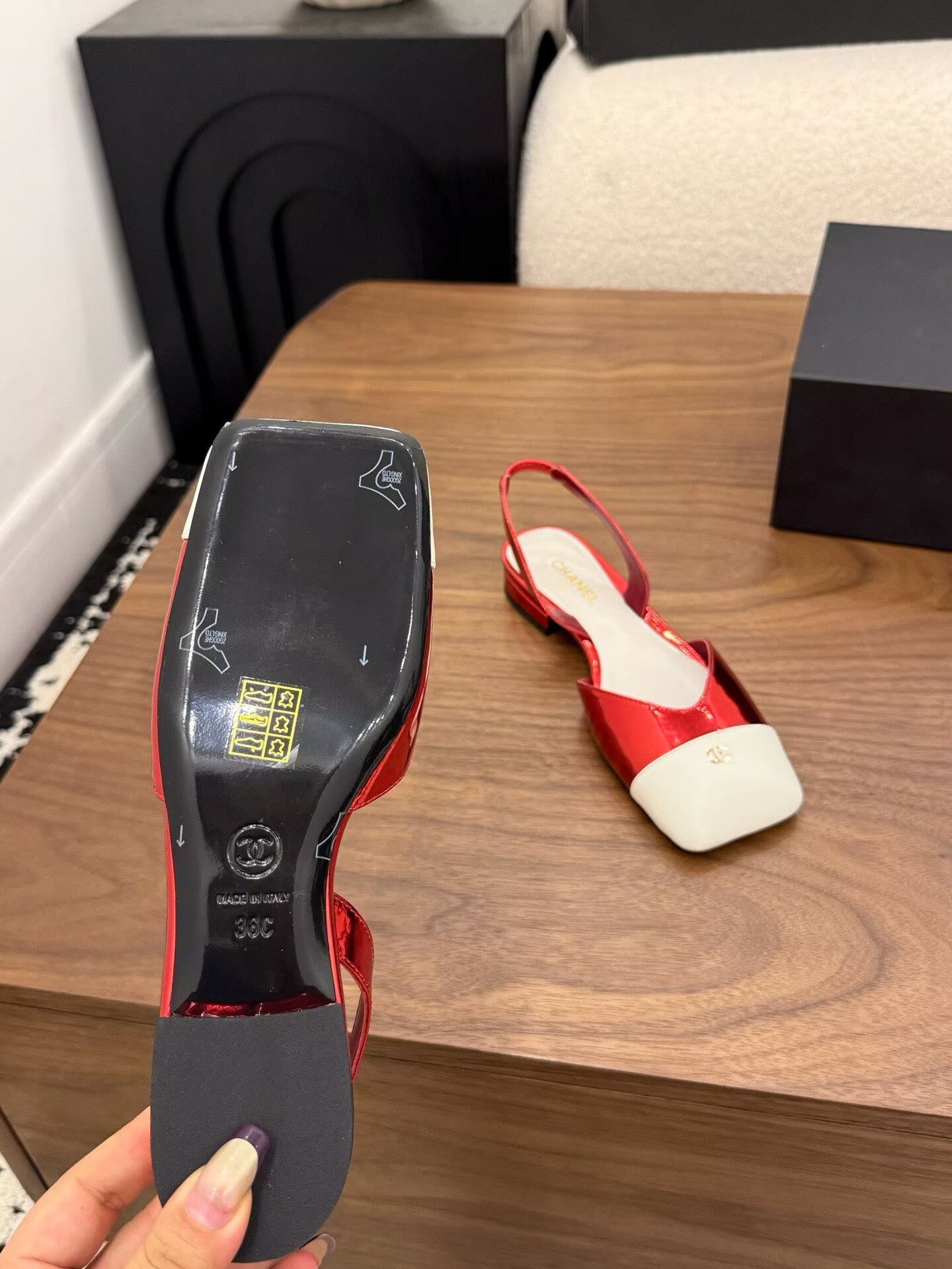 Chanel Pumps Lambskin Flat Shoes G47188 White&Red