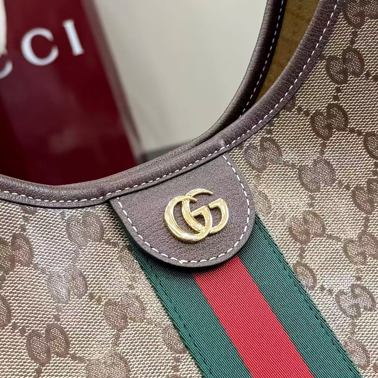 Gucci Giglio Large Canvas & Leather Tote GG Bag 53013 Brown Gucci Giglio Large Canvas & Leather Tote GG Bag 53013 Brown