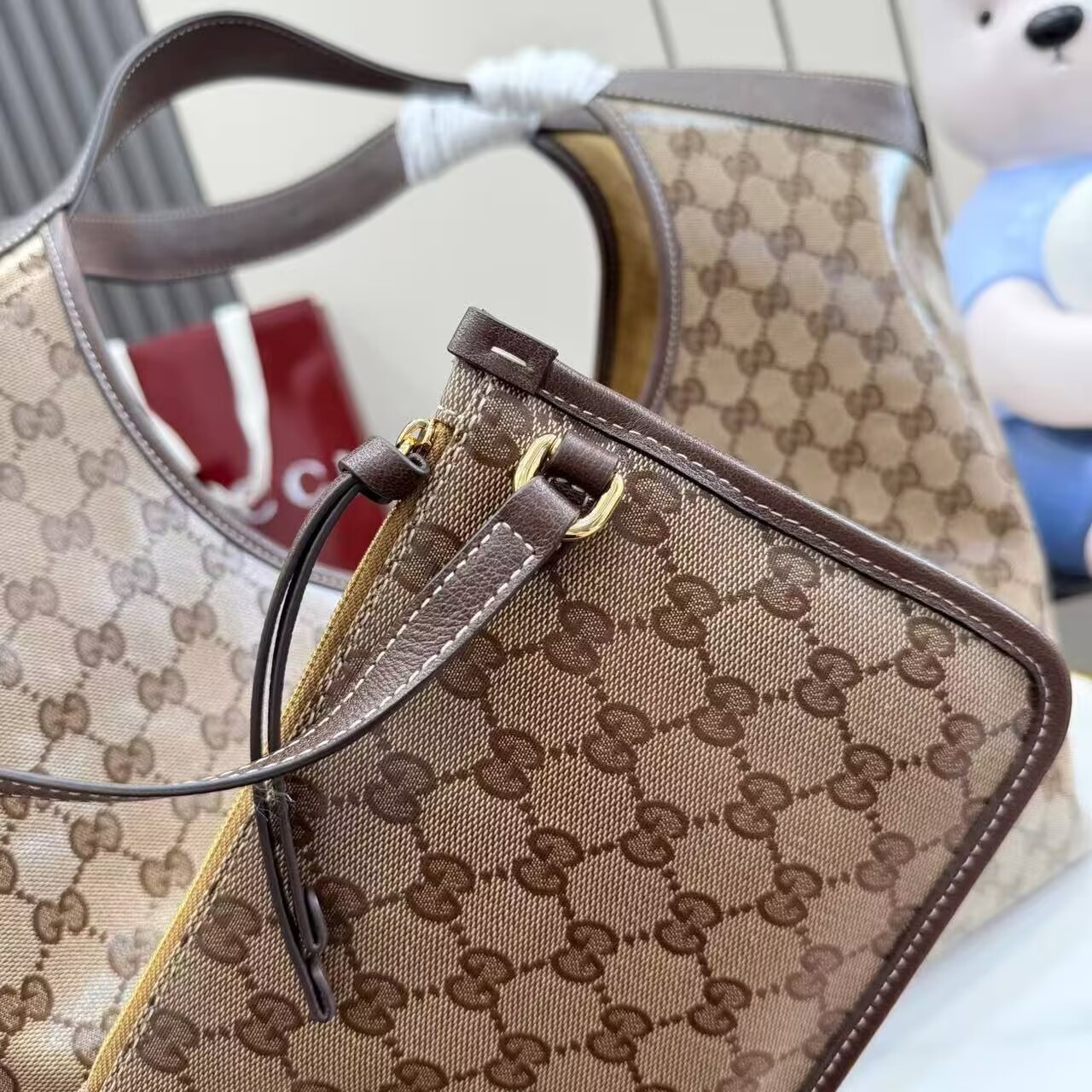 Gucci Giglio Large Canvas & Leather Tote GG Bag 53013 Brown Gucci Giglio Large Canvas & Leather Tote GG Bag 53013 Brown