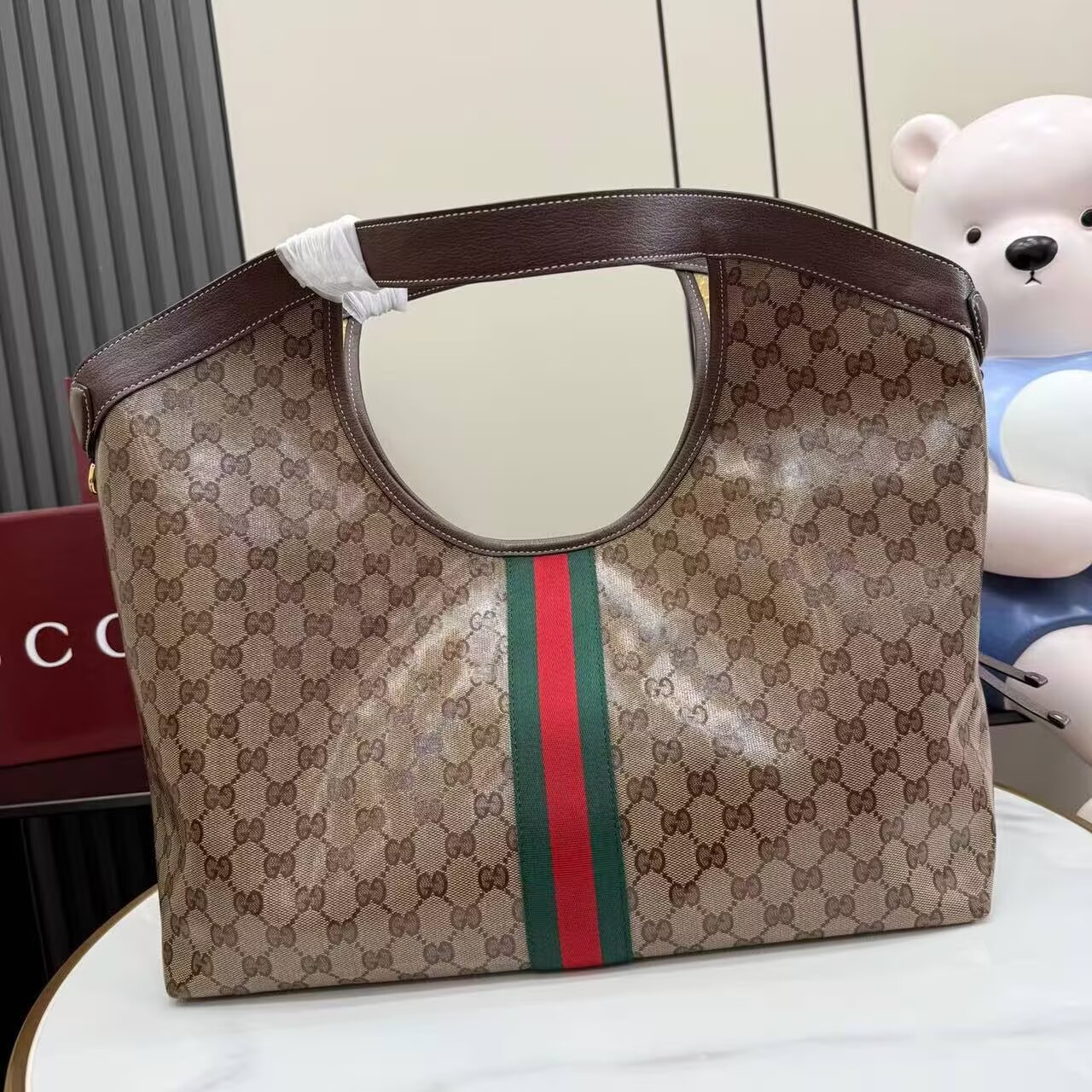 Gucci Giglio Large Canvas & Leather Tote GG Bag 53013 Brown Gucci Giglio Large Canvas & Leather Tote GG Bag 53013 Brown