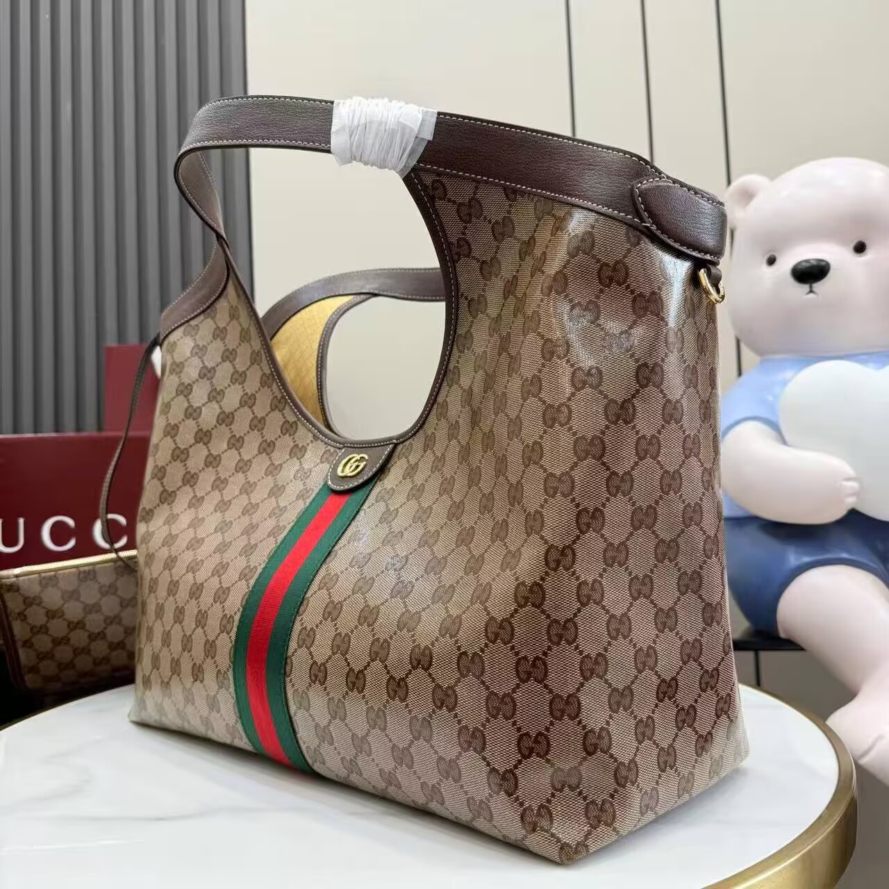 Gucci Giglio Large Canvas & Leather Tote GG Bag 53013 Brown Gucci Giglio Large Canvas & Leather Tote GG Bag 53013 Brown