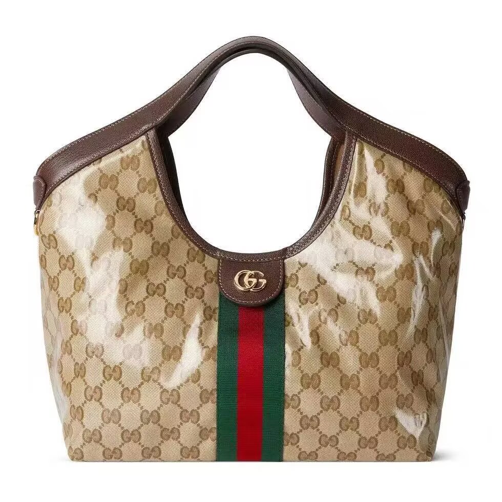 Gucci Giglio Small Canvas & Leather Tote Bag 53012 Brown