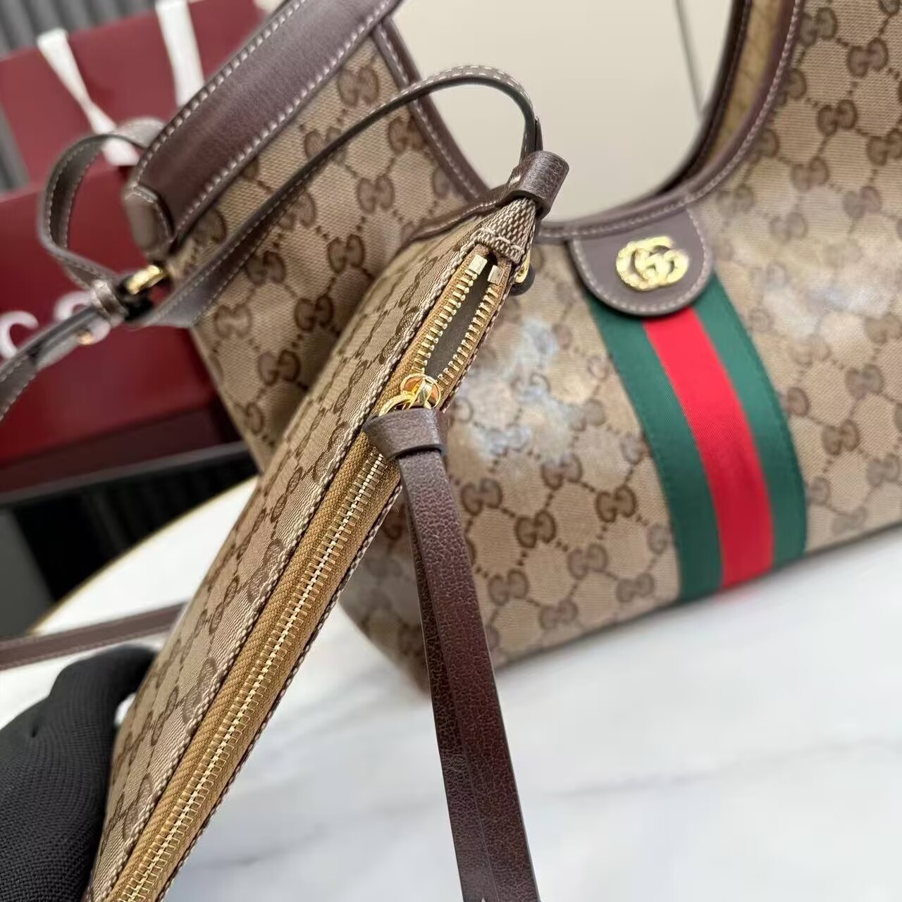 Gucci Giglio Small Canvas & Leather Tote Bag 53012 Brown Gucci Giglio Small Canvas & Leather Tote Bag 53012 Brown