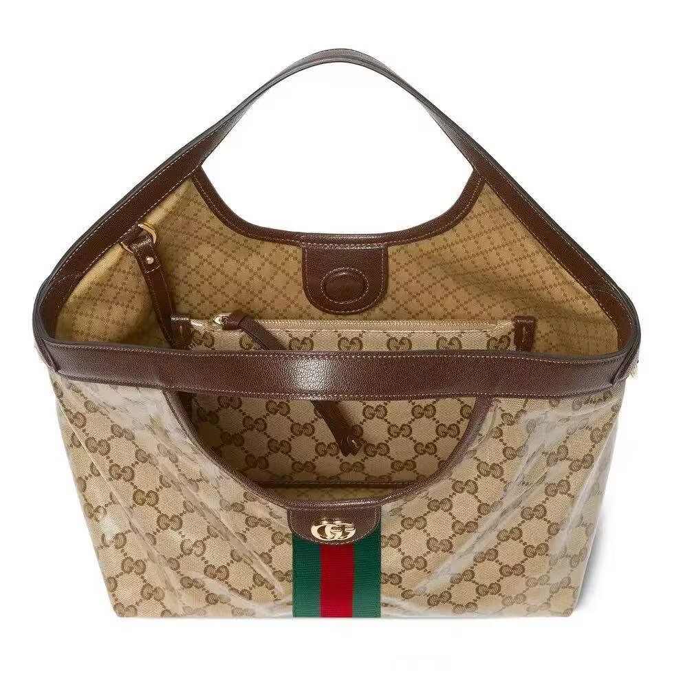 Gucci Giglio Small Canvas & Leather Tote Bag 53012 Brown Gucci Giglio Small Canvas & Leather Tote Bag 53012 Brown
