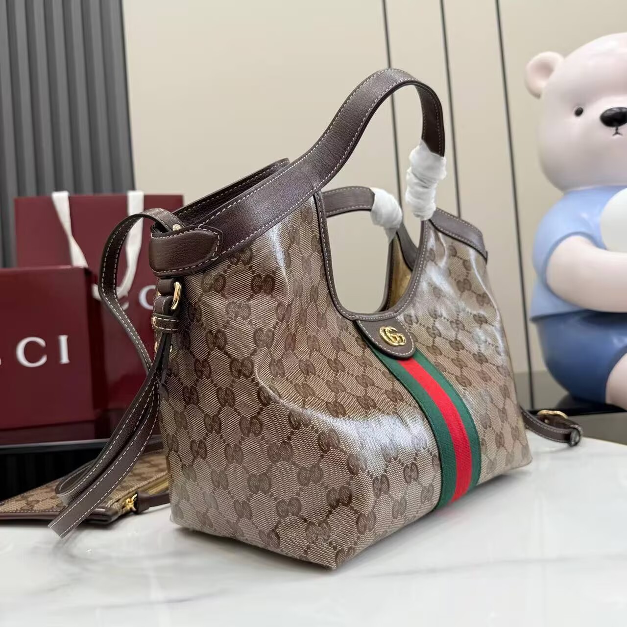 Gucci Giglio Small Canvas & Leather Tote Bag 53012 Brown Gucci Giglio Small Canvas & Leather Tote Bag 53012 Brown