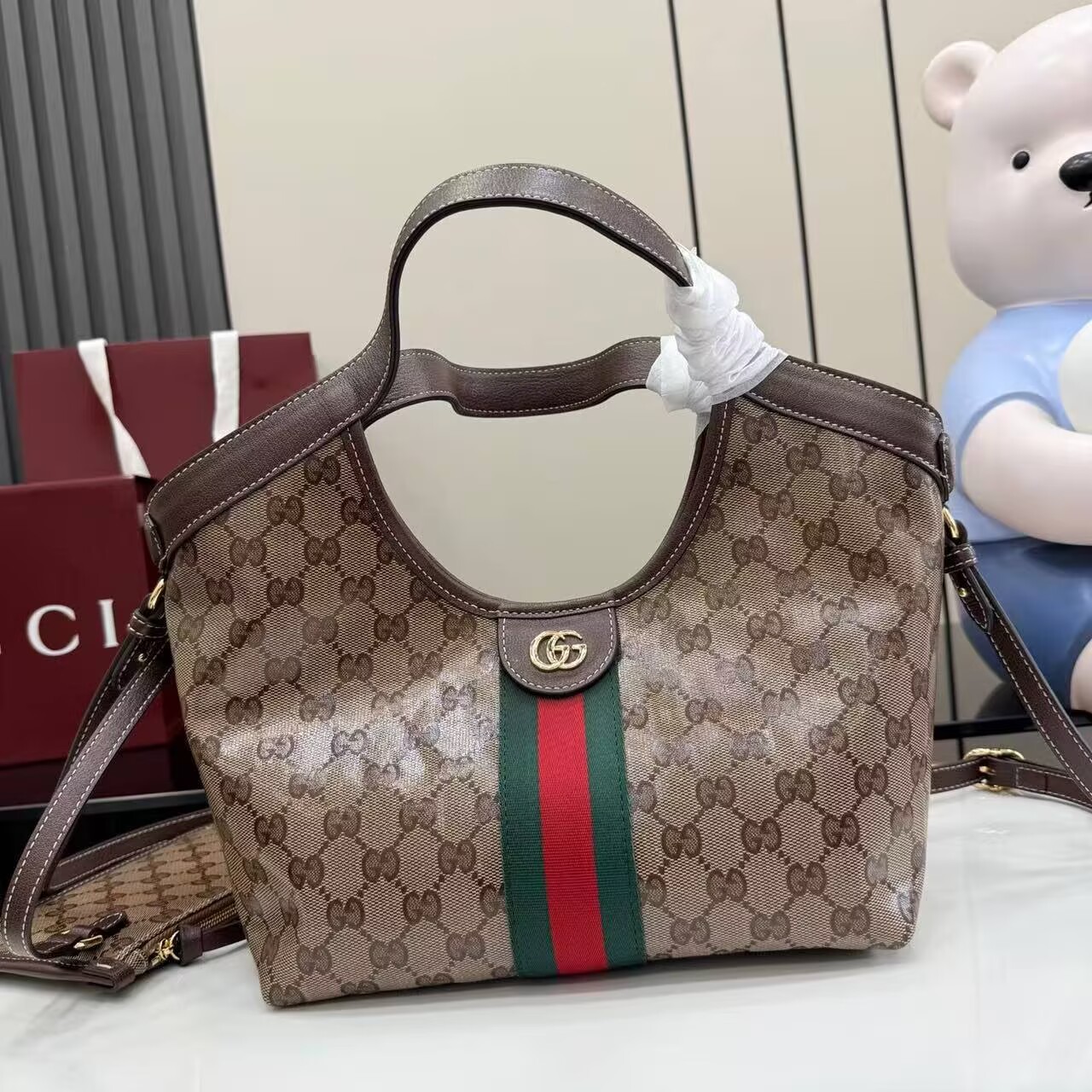 Gucci Giglio Small Canvas & Leather Tote Bag 53012 Brown Gucci Giglio Small Canvas & Leather Tote Bag 53012 Brown