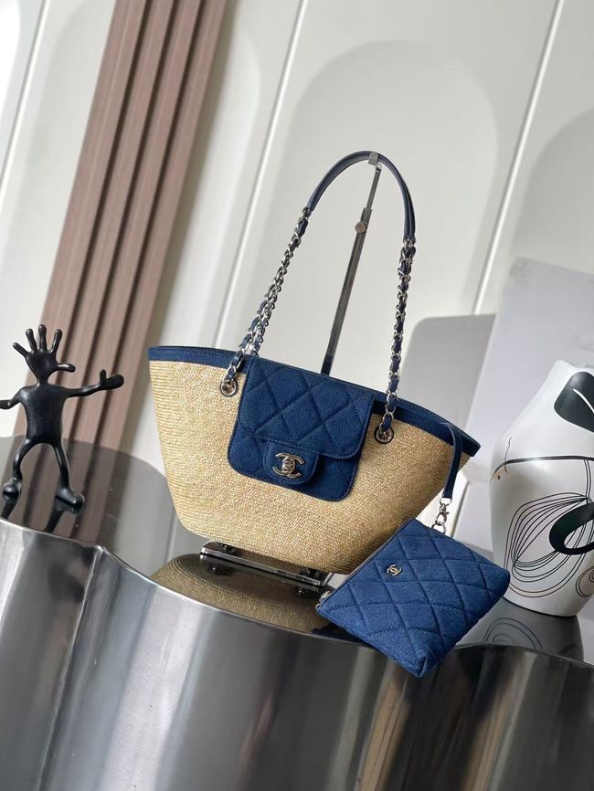 CHANEL Small Tote AS5951 Beige & blue