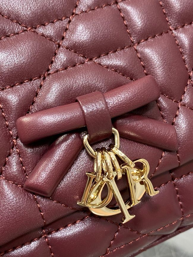 My Dior Mini Bag Cannage patent leather S0985PU burgundy&Golden chain
