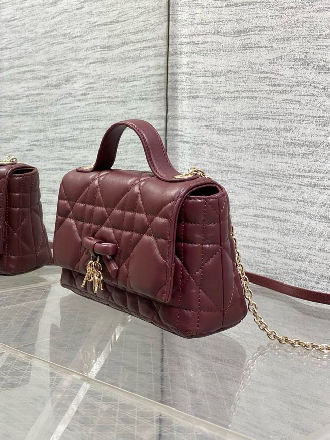 My Dior Mini Bag Cannage patent leather S0985PU burgundy&Golden chain