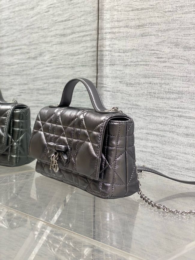 My Dior Mini Bag Cannage patent leather S0985PU silver gray&silver chain