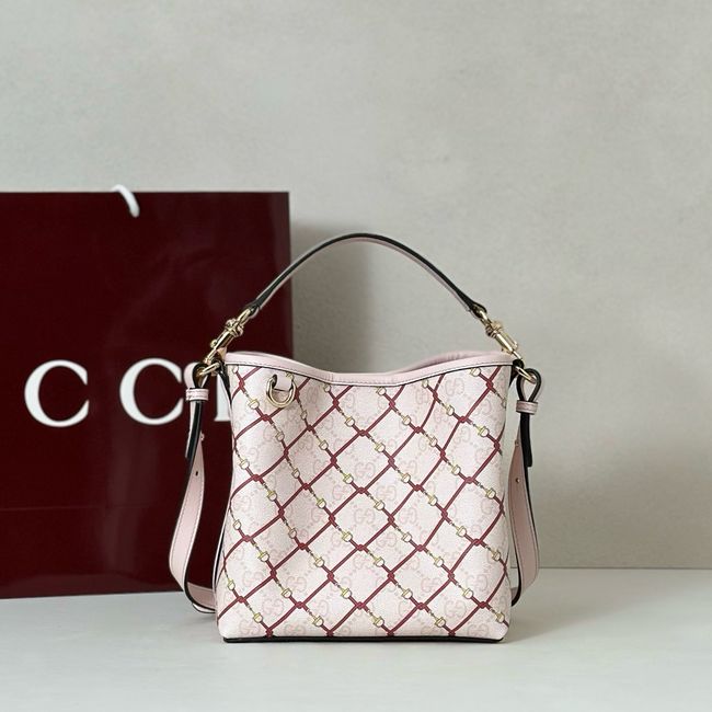 Gucci GG Emblem small bucket bag fabric 815118 pink