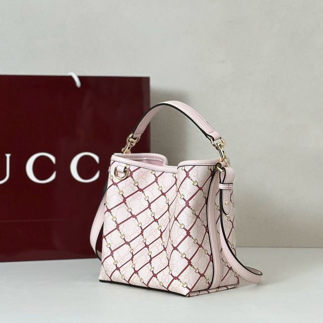 Gucci GG Emblem small bucket bag fabric 815118 pink