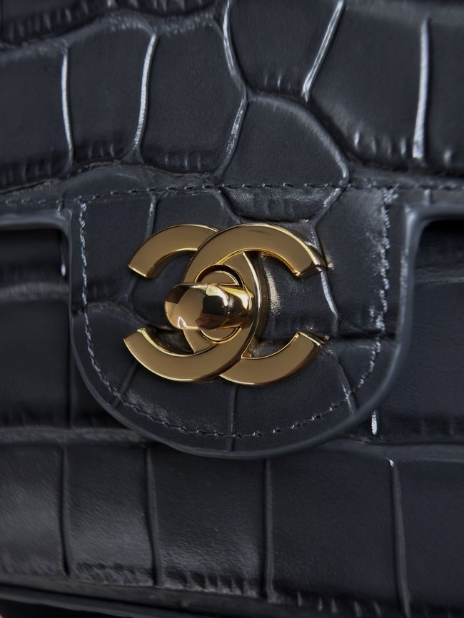 CHANEL Mini Flap Bag with Top Handle AS6424 dark blue