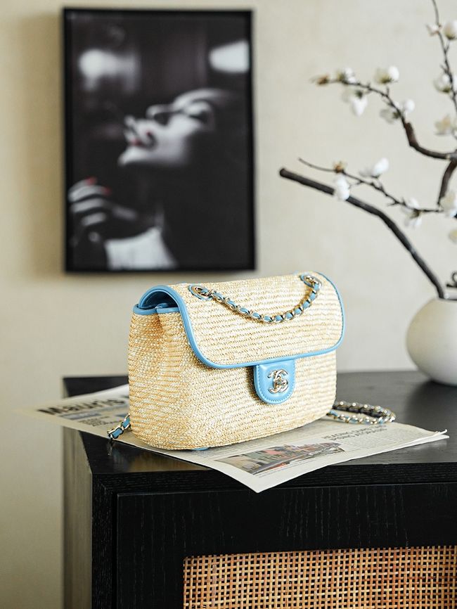 CHANEL Small Flapbag Braided Straw AS6017 blue CHANEL Small Flapbag Braided Straw AS6017 blue