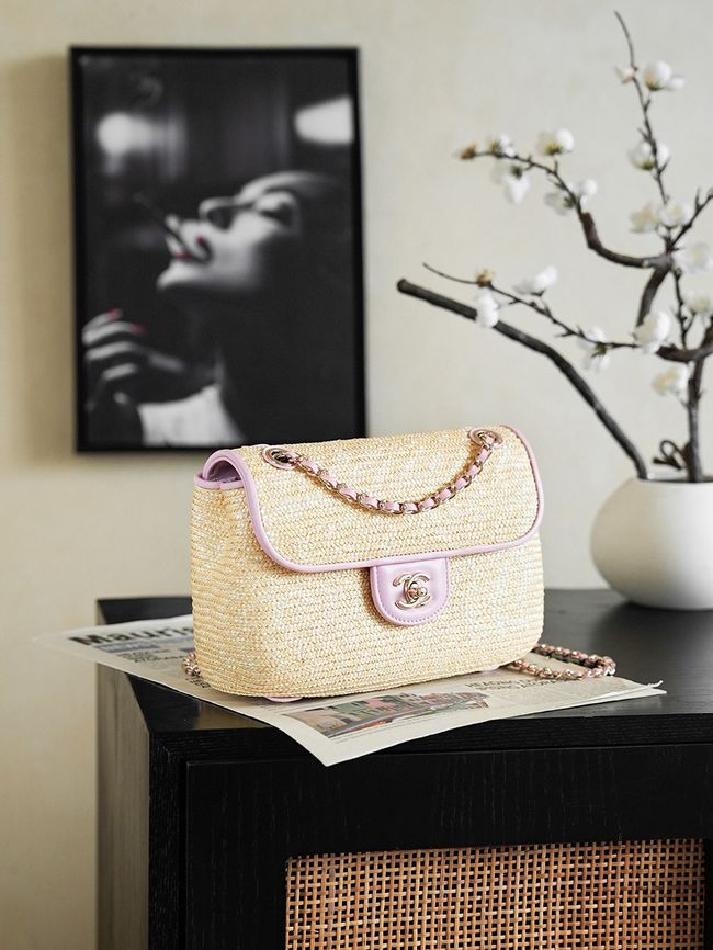 CHANEL Small Flapbag Braided Straw AS6017 light purple CHANEL Small Flapbag Braided Straw AS6017 light purple