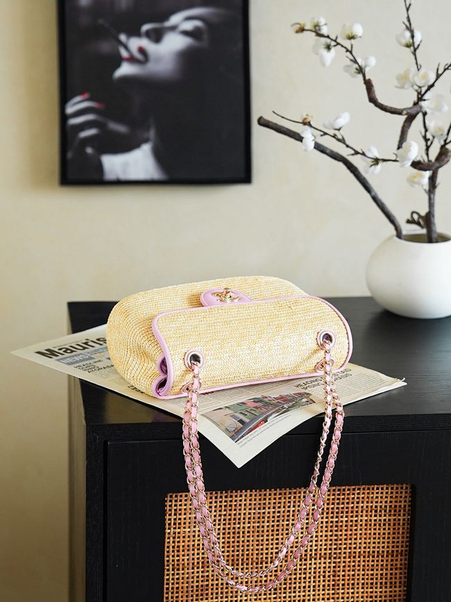 CHANEL Small Flapbag Braided Straw AS6017 light purple CHANEL Small Flapbag Braided Straw AS6017 light purple